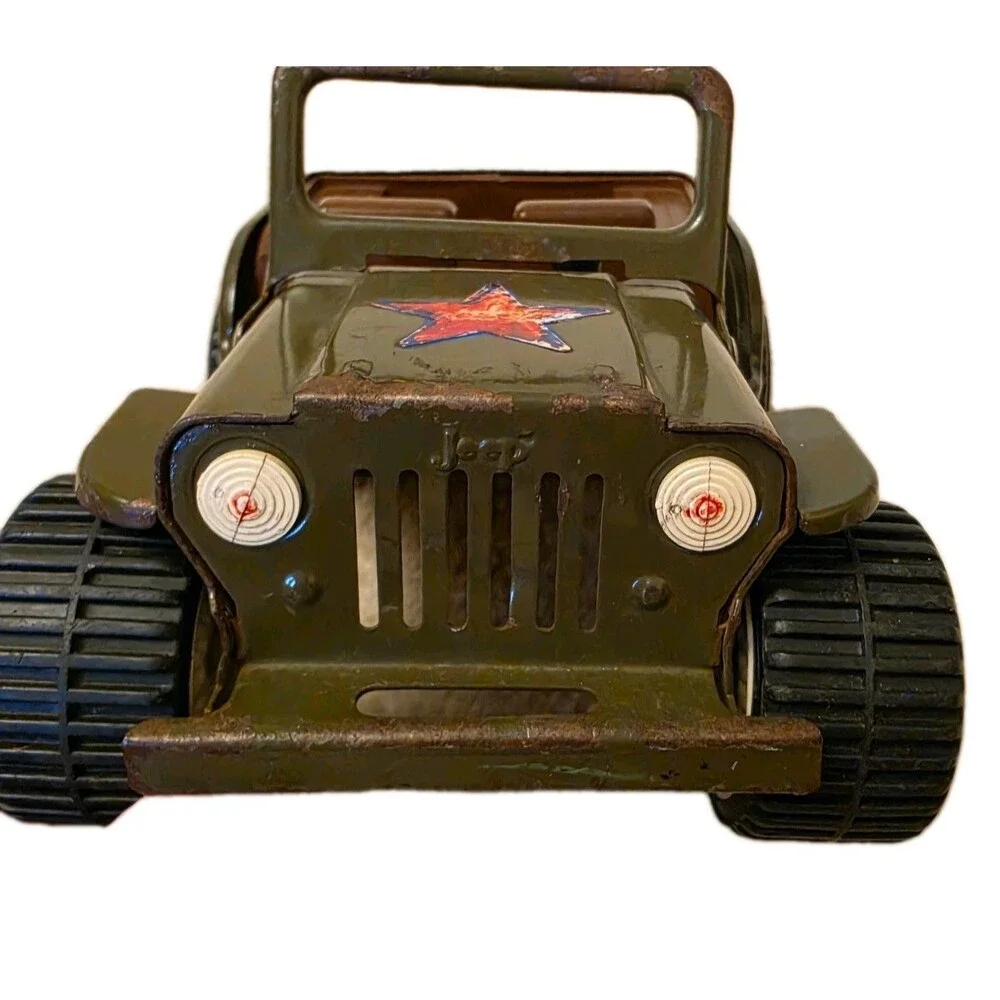 Vintage Tonka Toys Pressed Steel Green Army Jeep Single Star